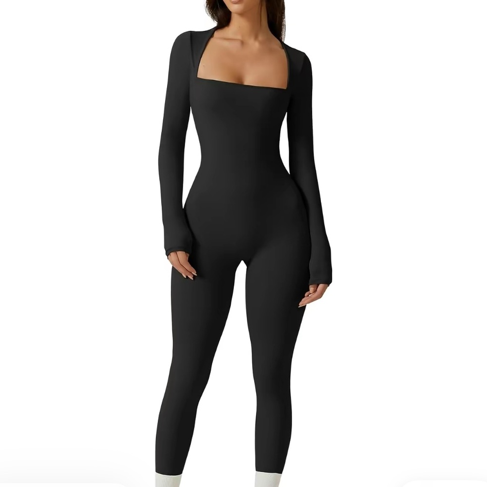 Qinsen Square Neck Long Sleeve Full Length Bodysuit